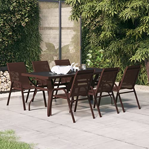 Qnhdfrt Garten Essgruppe Braun Schwarz 180 x 80 cm Outdoor Esstisch mit 6 Stapelbaren Stühlen aus Stahl und Textilene für Terrasse Balkon Garten Qnhdfrt Garten Essgruppe Braun Schwarz 180 x 80 cm Outdoor Esstisch mit 6 Stapelbaren Stühlen aus Stahl und Textilene für Terrasse Balkon Garten von Qnhdfrt