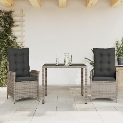 Qnhdfrt Garten Essgruppe Grau 3 teilig mit Kissen PE Rattan Outdoor Möbel Set Verstellbare Relaxsessel und Tisch für Terrasse Garten Balkon Qnhdfrt Garten Essgruppe Grau 3 teilig mit Kissen PE Rattan Outdoor Möbel Set Verstellbare Relaxsessel und Tisch für Terrasse Garten Balkon von Qnhdfrt