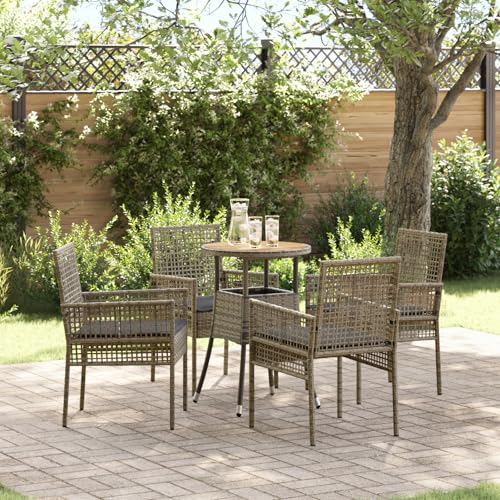 Qnhdfrt Garten Essgruppe Grau Rattan Rundes Esstisch Set 5-TLG mit Kissen Outdoor Möbel für Balkon Terrasse Garten von Qnhdfrt