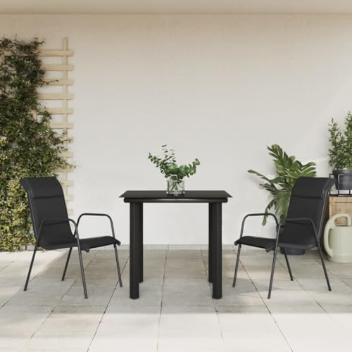 Qnhdfrt Garten Essgruppe Schwarz 3 teilig Outdoor Set mit Tisch und 2 Stühlen aus Stahl und Textilene für Terrasse Balkon Garten von Qnhdfrt