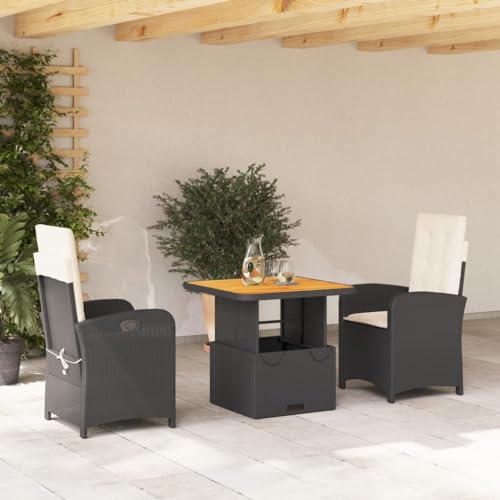 Qnhdfrt Garten Essgruppe Schwarz 3 teilig PE Rattan mit Kissen Höhenverstellbarer Tisch und Verstellbare Relaxsessel für Terrasse Garten und Balkon Qnhdfrt Garten Essgruppe Schwarz 3 teilig PE Rattan mit Kissen Höhenverstellbarer Tisch und Verstellbare Relaxsessel für Terrasse Garten und Balkon von Qnhdfrt