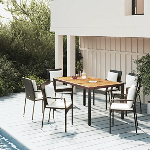Qnhdfrt Garten Essgruppe Schwarz 4 Stühle Tisch PE Rattan Akazienholz Modernes Design Wetterfest für Terrasse Balkon Garten von Qnhdfrt