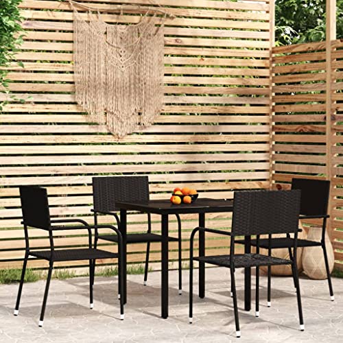 Qnhdfrt Garten-Essgruppe Schwarz 5-TLG 80x80 cm Glastisch & 4 stapelbare Rattanstühle Robustes Stahlgestell modernes Design für Balkon Terrasse Garten Qnhdfrt Garten-Essgruppe Schwarz 5-TLG 80x80 cm Glastisch & 4 stapelbare Rattanstühle Robustes Stahlgestell modernes Design für Balkon Terrasse Garten von Qnhdfrt
