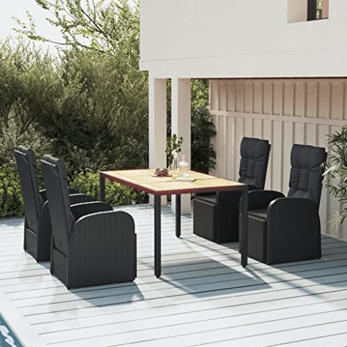 Qnhdfrt Garten Essgruppe Schwarz 5 TLG PE Rattan mit Akazienholz Tisch Verstellbare Relaxsessel und Polsterkissen für Garten Balkon Terrasse Qnhdfrt Garten Essgruppe Schwarz 5 TLG PE Rattan mit Akazienholz Tisch Verstellbare Relaxsessel und Polsterkissen für Garten Balkon Terrasse von Qnhdfrt