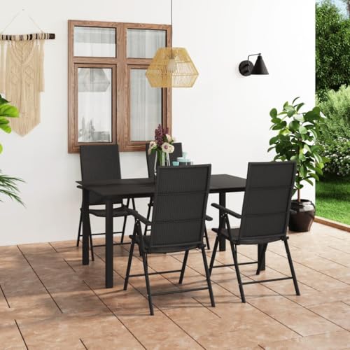 Qnhdfrt Garten Essgruppe Schwarz 5 TLG Set mit PE Rattan Stühlen und Glastisch für Terrasse Balkon Garten von Qnhdfrt