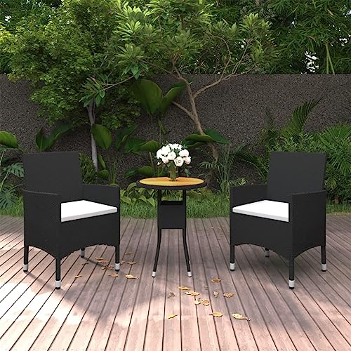 Qnhdfrt Garten Essgruppe Schwarz 60 x 75 cm Akazienholz Tischplatte mit 2 Stühlen und Kissen Wetterfestes PE Rattan für Terrasse Balkon Garten Qnhdfrt Garten Essgruppe Schwarz 60 x 75 cm Akazienholz Tischplatte mit 2 Stühlen und Kissen Wetterfestes PE Rattan für Terrasse Balkon Garten von Qnhdfrt