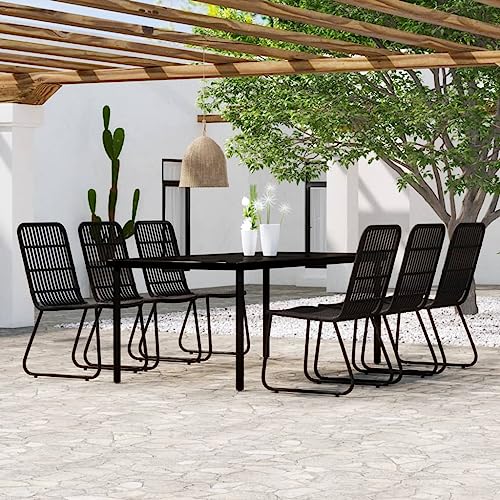 Qnhdfrt Garten Essgruppe Schwarz 7 teilig Outdoor Tisch und Stühle Set aus Stahl und Glas für Terrasse Balkon Garten von Qnhdfrt