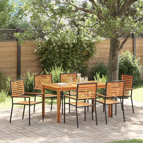 Qnhdfrt Garten Essgruppe Schwarz 7-teilig Rechteckig Tisch und 6 Stühle aus Metall und Akazienholz für Garten Terrasse Balkon Modernes Design Robust Langlebig Outdoor Möbel Qnhdfrt Garten Essgruppe Schwarz 7-teilig Rechteckig Tisch und 6 Stühle aus Metall und Akazienholz für Garten Terrasse Balkon Modernes Design Robust Langlebig Outdoor Möbel von Qnhdfrt