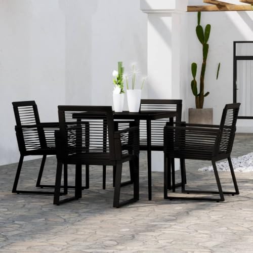 Qnhdfrt Garten Essgruppe Schwarz 80 x 80 cm Outdoor Esstisch Set mit 4 Stühlen aus PVC Rattan und Glasplatte für Terrasse Garten Balkon von Qnhdfrt