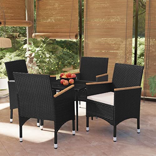 Qnhdfrt Garten Essgruppe Schwarz 80 x 80 cm PE Rattan mit Kissen Outdoor Set für Balkon Garten und Terrasse von Qnhdfrt