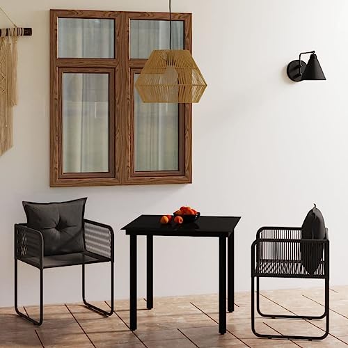Qnhdfrt Garten Essgruppe Schwarz 80 x 80 cm mit 2 Stühlen und Kissen Outdoor Set aus Stahl und PE Rattan für Terrasse Balkon Garten von Qnhdfrt