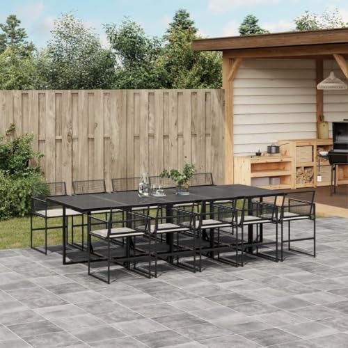 Qnhdfrt Garten Essgruppe Set 10 Stühle mit Kissen Schwarz PE Rattan Outdoor Tisch und Stühle Set Klappbar für Garten Balkon Terrasse von Qnhdfrt
