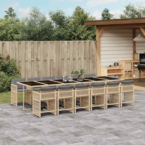 Qnhdfrt Garten Essgruppe Set 13 teilig mit Kissen Beigemischung PE Rattan Klappstühle und Glas Tisch für Terrasse Balkon Garten Qnhdfrt Garten Essgruppe Set 13 teilig mit Kissen Beigemischung PE Rattan Klappstühle und Glas Tisch für Terrasse Balkon Garten von Qnhdfrt