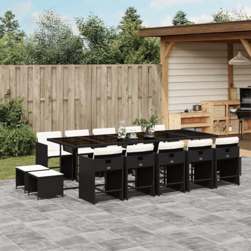 Qnhdfrt Garten Essgruppe Set 15 teilig Schwarz Poly Rattan mit Klappfunktion und Kissen für Terrasse Balkon Garten Qnhdfrt Garten Essgruppe Set 15 teilig Schwarz Poly Rattan mit Klappfunktion und Kissen für Terrasse Balkon Garten von Qnhdfrt