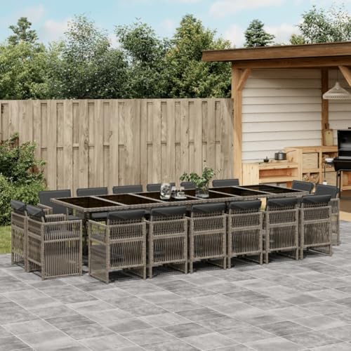 Qnhdfrt Garten Essgruppe Set 17 TLG Grau PE Rattan mit Glas Tischplatte und Klappstühlen für Terrasse Balkon Garten von Qnhdfrt