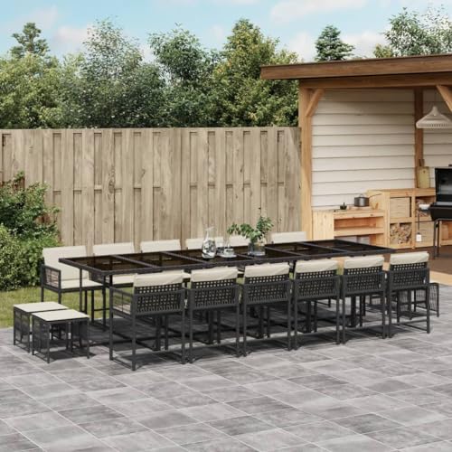 Qnhdfrt Garten Essgruppe Set 17 teilig Schwarz PE Rattan mit Kissen Klappbare Stühle für Terrasse Balkon und Garten von Qnhdfrt