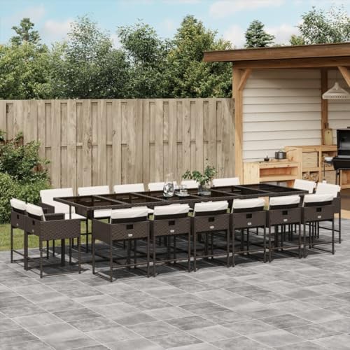 Qnhdfrt Garten Essgruppe Set 17 teilig mit Kissen aus PE Rattan Braun Klappbare Stühle und Glas Tisch für Terrasse Garten und Balkon von Qnhdfrt