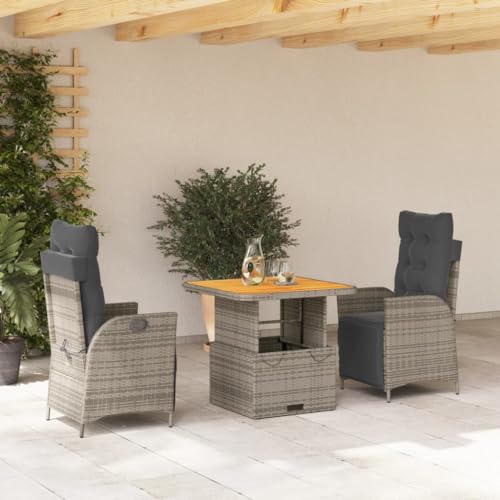 Qnhdfrt Garten Essgruppe Set 2 Stühle Tisch Grau PE Rattan Outdoor Möbel mit Kissen Höhenverstellbar für Terrasse Balkon Garten von Qnhdfrt