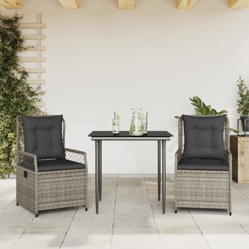 Qnhdfrt Garten Essgruppe Set 2 Stühle Tisch Grau PE Rattan Outdoor Möbel mit Verstellbaren Lehnen und Kissen 80x80x74 cm für Terrasse Balkon Garten Qnhdfrt Garten Essgruppe Set 2 Stühle Tisch Grau PE Rattan Outdoor Möbel mit Verstellbaren Lehnen und Kissen 80x80x74 cm für Terrasse Balkon Garten von Qnhdfrt