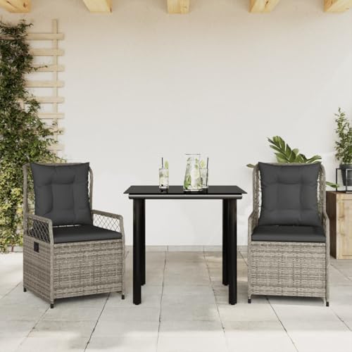 Qnhdfrt Garten Essgruppe Set 3 TLG Grau mit Kissen PE Rattan Outdoor Möbel für Balkon Terrasse Garten Qnhdfrt Garten Essgruppe Set 3 TLG Grau mit Kissen PE Rattan Outdoor Möbel für Balkon Terrasse Garten von Qnhdfrt