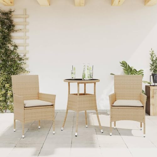 Qnhdfrt Garten Essgruppe Set 3 TLG mit Kissen Beige PE Rattan und Glas Tischplatte für Terrasse Balkon und Garten Qnhdfrt Garten Essgruppe Set 3 TLG mit Kissen Beige PE Rattan und Glas Tischplatte für Terrasse Balkon und Garten von Qnhdfrt