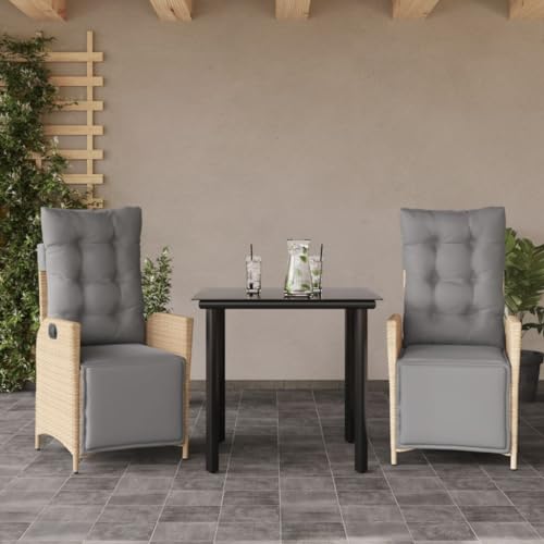 Qnhdfrt Garten Essgruppe Set 3 TLG mit Kissen Beigemischung PE Rattan und Glas Tisch für Terrasse Garten Balkon Qnhdfrt Garten Essgruppe Set 3 TLG mit Kissen Beigemischung PE Rattan und Glas Tisch für Terrasse Garten Balkon von Qnhdfrt