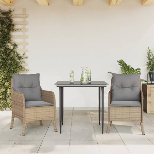 Qnhdfrt Garten Essgruppe Set 3 TLG mit Kissen PE Rattan Outdoor Möbel für Terrasse Balkon und Garten 80 x 80 cm Schwarz Beige von Qnhdfrt