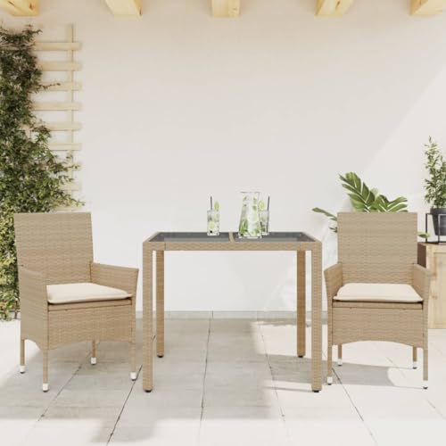 Qnhdfrt Garten Essgruppe Set 3 Teile Beige PE Rattan mit Glas Tisch und Polsterkissen für Terrasse Garten Balkon Qnhdfrt Garten Essgruppe Set 3 Teile Beige PE Rattan mit Glas Tisch und Polsterkissen für Terrasse Garten Balkon von Qnhdfrt