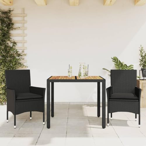 Qnhdfrt Garten Essgruppe Set 3 Teile Schwarz PE Rattan mit Kissen und Akazienholz Tisch 90x90 cm für Terrasse Balkon Garten Qnhdfrt Garten Essgruppe Set 3 Teile Schwarz PE Rattan mit Kissen und Akazienholz Tisch 90x90 cm für Terrasse Balkon Garten von Qnhdfrt