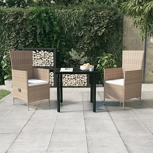 Qnhdfrt Garten Essgruppe Set 3 teilig mit Kissen Beige Schwarz 80 x 80 cm Tisch und 2 Stühle PE Rattan Pulverbeschichtet Stahl für Terrasse Balkon Garten von Qnhdfrt