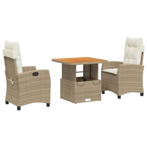 Qnhdfrt Garten Essgruppe Set 3 teilig mit Kissen PE Rattan in Beige Höhenverstellbarer Tisch und Relaxsessel für Terrasse Balkon Garten Qnhdfrt Garten Essgruppe Set 3 teilig mit Kissen PE Rattan in Beige Höhenverstellbarer Tisch und Relaxsessel für Terrasse Balkon Garten von Qnhdfrt