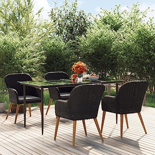 Qnhdfrt Garten Essgruppe Set 4 Stühle mit Kissen Akazienholz und Stahl Gestell Outdoor Esstisch 160 x 80 cm Schwarz Dunkelgrau für Terrasse Balkon Garten von Qnhdfrt