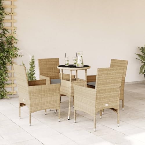 Qnhdfrt Garten Essgruppe Set 4 Stühle mit Kissen PE Rattan und Glas Tisch Outdoor Sitzgruppe für Balkon Terrasse Garten Qnhdfrt Garten Essgruppe Set 4 Stühle mit Kissen PE Rattan und Glas Tisch Outdoor Sitzgruppe für Balkon Terrasse Garten von Qnhdfrt