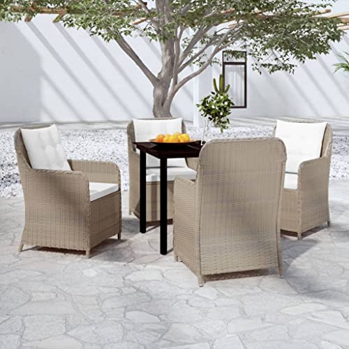 Qnhdfrt Garten Essgruppe Set 4 Stühle mit Kissen PE Rattan und Glas Tisch Schwarz Braun 80 x 80 cm Outdoor Sitzgruppe für Terrasse Balkon Garten von Qnhdfrt