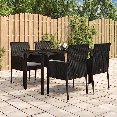 Qnhdfrt Garten Essgruppe Set 4 Stühle mit Kissen und Tisch Schwarz Modernes Design Wetterfestes PE Rattan für Balkon Terrasse Garten von Qnhdfrt