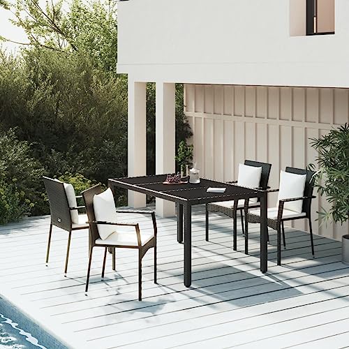 Qnhdfrt Garten Essgruppe Set 4 Stühle mit Kissen und Tisch Schwarz PE Rattan Modernes Design Wetterfest für Terrasse Balkon und Garten von Qnhdfrt