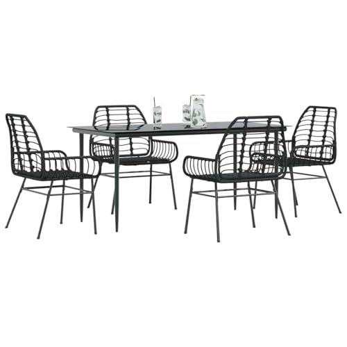 Qnhdfrt Garten Essgruppe Set 4 Stühle und Tisch aus PE Rattan mit Glasplatte Schwarz für Terrasse Balkon und Garten von Qnhdfrt