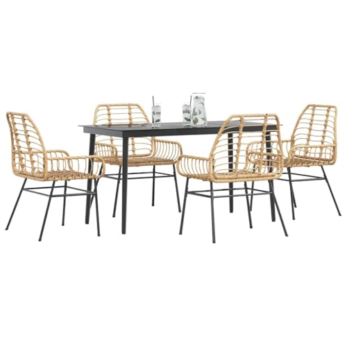 Qnhdfrt Garten Essgruppe Set 4 Stühle und Tisch aus PE Rattan mit Glasplatte für Terrasse Balkon und Garten 140 x 70 x 74 cm Braun und Schwarz Qnhdfrt Garten Essgruppe Set 4 Stühle und Tisch aus PE Rattan mit Glasplatte für Terrasse Balkon und Garten 140 x 70 x 74 cm Braun und Schwarz von Qnhdfrt