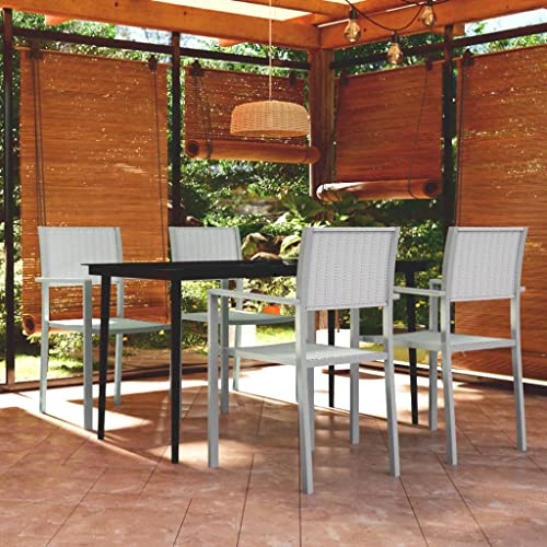 Qnhdfrt Garten Essgruppe Set 4 Stühle und Tisch aus Stahl mit Glasplatte Weiß Schwarz 140 x 70 cm für Terrasse Balkon Garten von Qnhdfrt