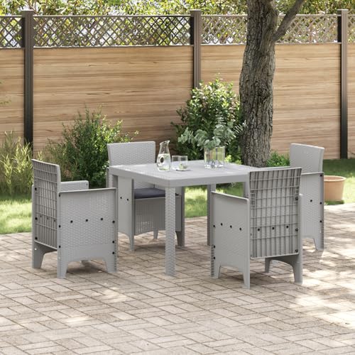 Qnhdfrt Garten Essgruppe Set 5-TLG Poly Rattan Hellgrau Quadratisch Outdoor Tisch mit 4 Stühlen für Terrasse Garten Balkon Qnhdfrt Garten Essgruppe Set 5-TLG Poly Rattan Hellgrau Quadratisch Outdoor Tisch mit 4 Stühlen für Terrasse Garten Balkon von Qnhdfrt