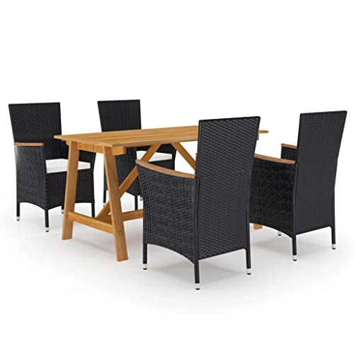 Qnhdfrt Garten Essgruppe Set 5 TLG Schwarz Modernes Design Outdoor Polyrattan mit Kissen Akazienholz Tisch und Stühle für Terrasse Balkon Garten Qnhdfrt Garten Essgruppe Set 5 TLG Schwarz Modernes Design Outdoor Polyrattan mit Kissen Akazienholz Tisch und Stühle für Terrasse Balkon Garten von Qnhdfrt