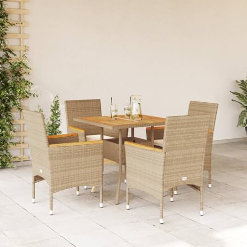 Qnhdfrt Garten Essgruppe Set 5 TLG mit Kissen PE Rattan Akazie Holz Tisch und Stühle für Terrasse Balkon Garten Qnhdfrt Garten Essgruppe Set 5 TLG mit Kissen PE Rattan Akazie Holz Tisch und Stühle für Terrasse Balkon Garten von Qnhdfrt