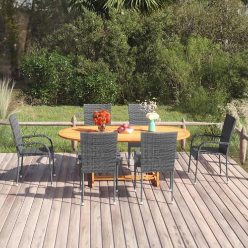 Qnhdfrt Garten Essgruppe Set 6 Stühle Grau Akazienholz Tisch 150-200x100 cm PE Rattan Outdoor Sitzgruppe für Terrasse Garten Balkon Qnhdfrt Garten Essgruppe Set 6 Stühle Grau Akazienholz Tisch 150-200x100 cm PE Rattan Outdoor Sitzgruppe für Terrasse Garten Balkon von Qnhdfrt