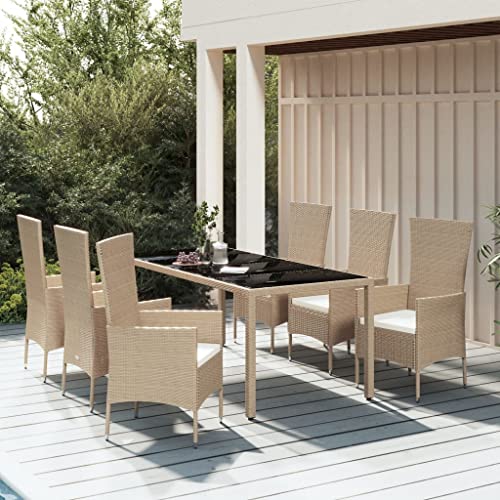 Qnhdfrt Garten Essgruppe Set 6 Stühle Tisch Outdoor PE Rattan Modern Beige Cremeweiß Kissen Wetterfest für Garten Balkon Terrasse Qnhdfrt Garten Essgruppe Set 6 Stühle Tisch Outdoor PE Rattan Modern Beige Cremeweiß Kissen Wetterfest für Garten Balkon Terrasse von Qnhdfrt