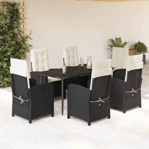 Qnhdfrt Garten Essgruppe Set 6 Stühle Tisch PE Rattan Schwarz Kissen Outdoor Lounge Möbel für Terrasse Balkon Garten von Qnhdfrt