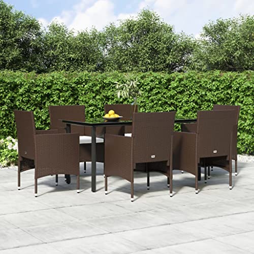Qnhdfrt Garten Essgruppe Set 6 Stühle mit Kissen PE Rattan Outdoor Esstisch 160x80 cm Schwarz Braun Modernes Design für Balkon Terrasse Garten von Qnhdfrt