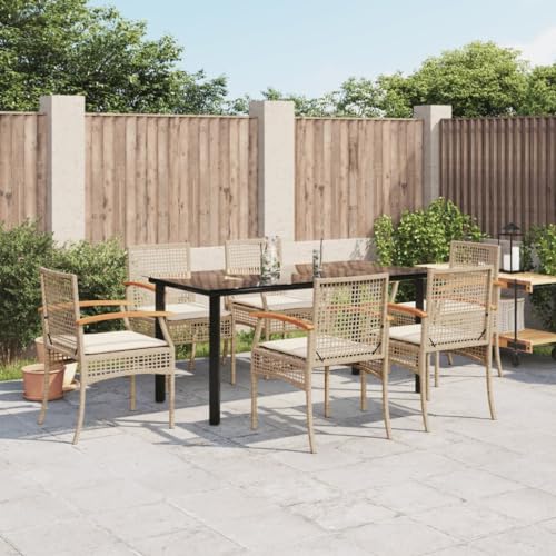 Qnhdfrt Garten Essgruppe Set 6 Stühle mit Kissen PE Rattan Outdoor Tisch 160x80 cm für Terrasse Garten Balkon von Qnhdfrt
