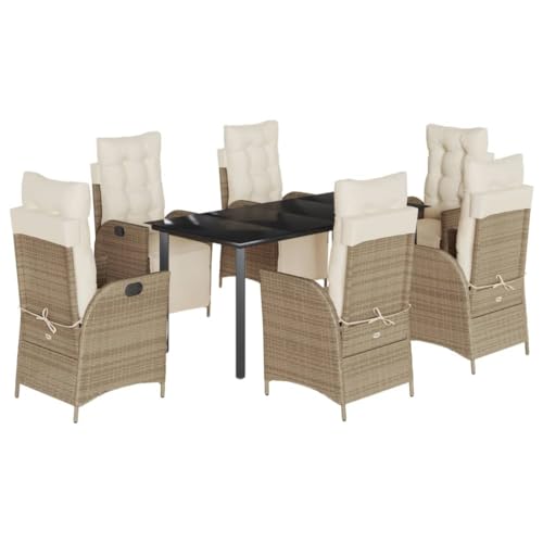 Qnhdfrt Garten Essgruppe Set 6 Stühle mit Kissen PE Rattan Tisch Glas Schwarz Beige Outdoor Sitzgruppe für Garten Terrasse Balkon Qnhdfrt Garten Essgruppe Set 6 Stühle mit Kissen PE Rattan Tisch Glas Schwarz Beige Outdoor Sitzgruppe für Garten Terrasse Balkon von Qnhdfrt