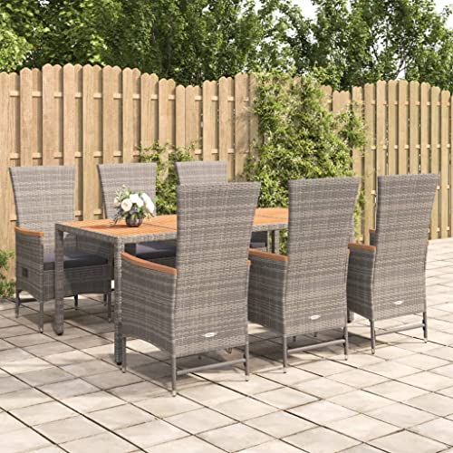 Qnhdfrt Garten Essgruppe Set 6 Stühle mit Tisch Grau PE Rattan Outdoor Möbel für Terrasse Balkon und Garten von Qnhdfrt