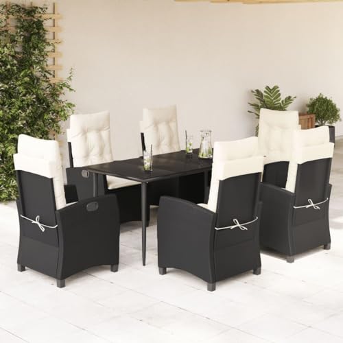 Qnhdfrt Garten Essgruppe Set 6 Stühle mit Tisch PE Rattan Outdoor Möbel Schwarz Verstellbare Relaxsessel und Kissen für Garten Terrasse Balkon Qnhdfrt Garten Essgruppe Set 6 Stühle mit Tisch PE Rattan Outdoor Möbel Schwarz Verstellbare Relaxsessel und Kissen für Garten Terrasse Balkon von Qnhdfrt